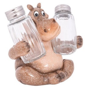 Hippo Salt and Pepper Holder, Kitchen Decor Figurine, Hippo Salt and Pepper Set