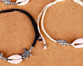 SET OF TWO Beach Bracelet, Turtle Bracelet, Sea Turtle Bracelet, Handmade Beach Bracelet, Starfish Bracelet, Seashell Bracelet