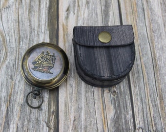 Ship Antique Compass, Antique Compass with Ship, Antique Compass, Vintage Compass, Pocket Compass, Brass Compass