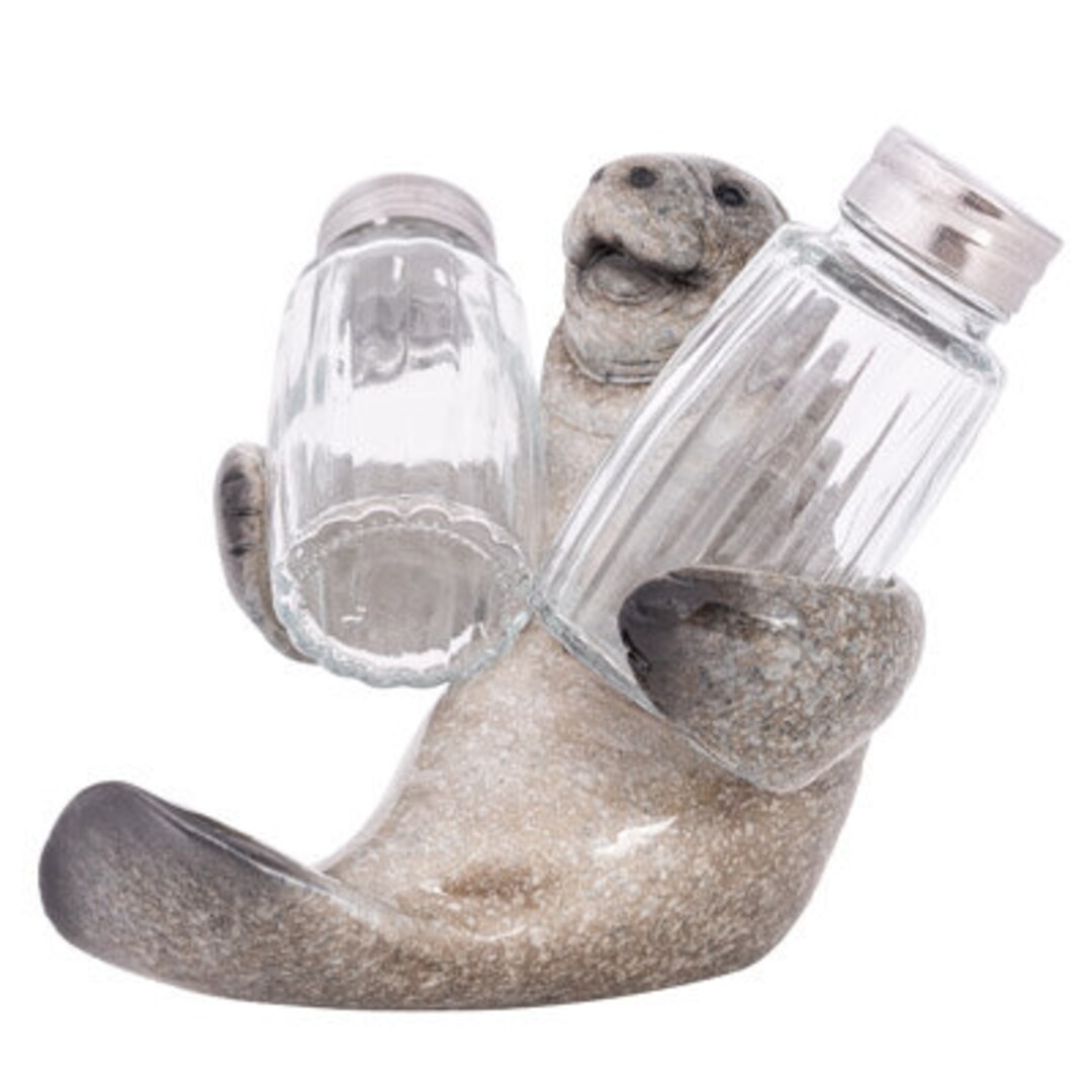 Manatee Salt and Pepper Holder, Kitchen Decor Figurine, Manatee Salt
