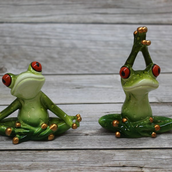 Meditating Frog SET OF TWO, Yoga Frog Figurine, Meditating Frog, Meditating Animal, Meditating Figurine, Frog Glasses Holder, Frog Decor