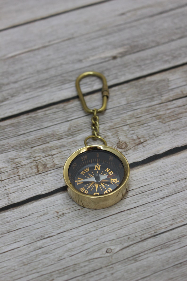 Compass Keychain Compass Vintage Keychain Brass Compass Etsy