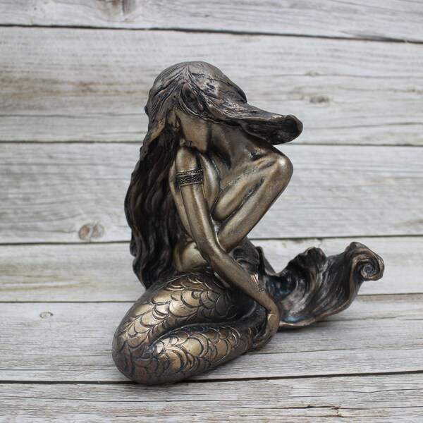 Mermaid Figurine, Mermaid Decor, Shy Mermaid, Polystone Coastal Decorative Accent, Mermaid Collectibles