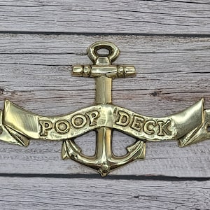 5.5 Solid Brass Designation & Name Plate | Nautical Brass Plaque Door Sign  | Captain's Maritime Nursery Home Wall Decor (POOP DECK)