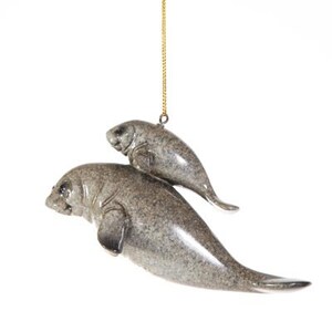 Manatee Ornament, Manatee Ornament SET OF TWO, Manatee Figurine, Mama and Baby Manatee, Manatee with Baby, Christmas Ornament, Ornament