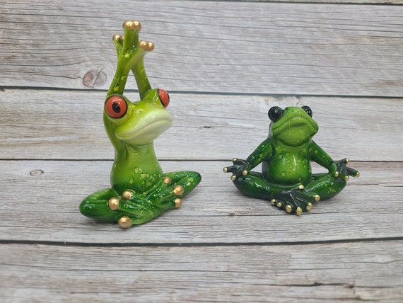 Meditating Frog SET OF TWO, Yoga Frog Figurine, Meditating Frog