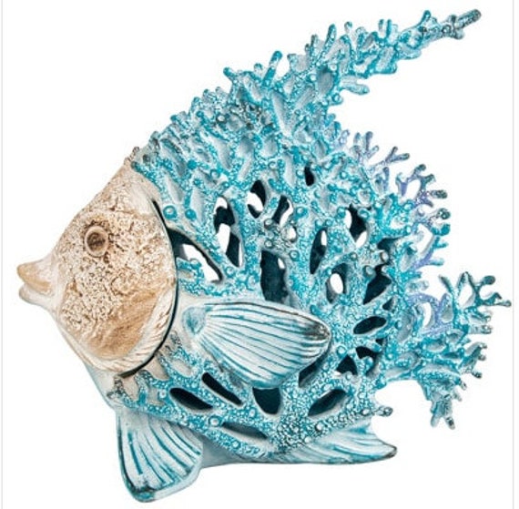 Blue Coral Fish Figurine Marine-themed Sculpture Underwater