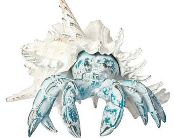 Crab Figurine, Jumbo Size Crab Decor, Crab Shell,  Ocean Decor, Beach Decor, Beach Home, Crab Decoration, Crab Lover, Blue Coral Look Crab