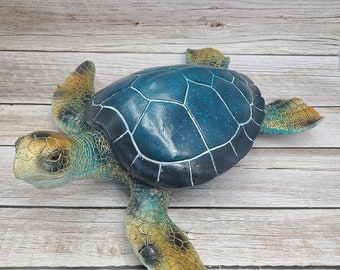 Blue Sea Turtle Figurine Coastal Home Decor Nautical Sculpture Marine Life Decor Tabletop Centerpiece Sea Turtle Home Accent