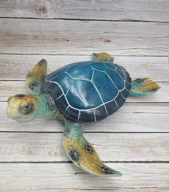 Blue Sea Turtle Figurine Coastal Home Decor Nautical Sculpture