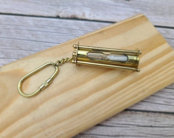 Sand Timer Keychain, Brass Sand Timer Keychain, Brass Key Ring, Nautical Keychain, Hourglass, vintage hourglass, sand hourglass