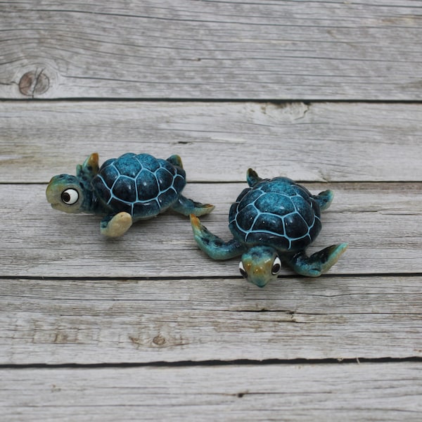 Sea Turtle Figurine SET of TWO, Sea Turtle Figurine, Turtle Lover Gift, Ocean Lover Gift, Cartoon Turtle Figurine, Sea Turtle Gift
