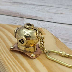 Divers Helmet, Scuba Diving, Scuba Diver Gift, Helmet Keychain Diving Helmet, Nautical Keyring, Vintage Keychain, Brass Key Chain image 1