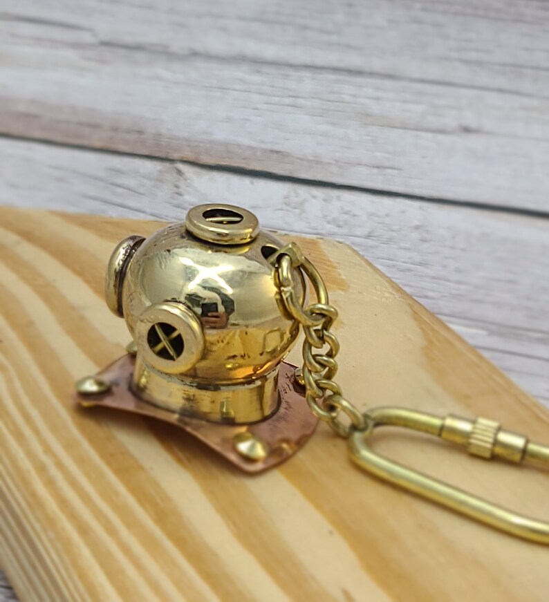 Divers Helmet, Scuba Diving, Scuba Diver Gift, Helmet Keychain Diving Helmet, Nautical Keyring, Vintage Keychain, Brass Key Chain image 1