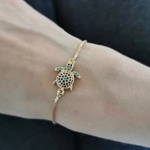 Sea Turtle Bracelet, Turtle Bracelet, Turtle Jewelry, Gold Rainbow Sea Turtle