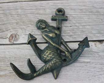 Mermaid Hook, Anchor Hook, Mermaid Anchor Hook, Mermaid Key Hook, Beach Decor, Mermaid Decor, Key hook, Nautical Decor, Key Hanger