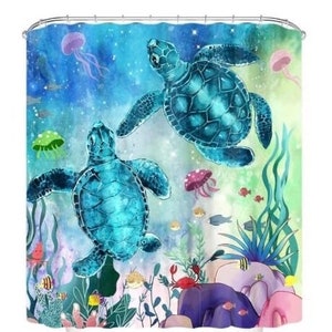 Two Turtles Shower Curtain, Turtle Shower Curtain, Sea Turtle Shower Curtain, Beach Decor for Bathroom, Turtle Decor for Bathroom