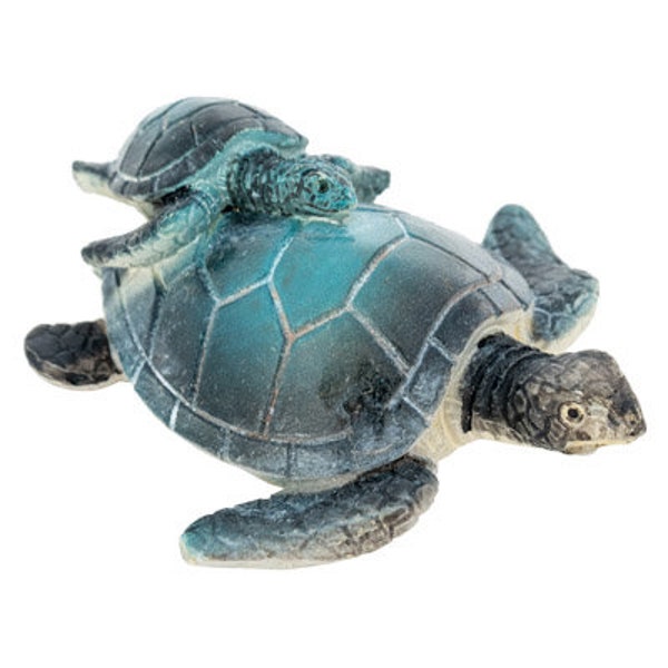 Mama and Baby Sea Turtle Figurine Coastal Home Decor Nautical Sculpture Marine Life Decor