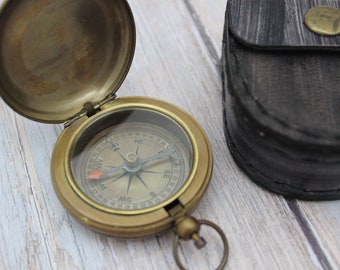 Antique Compass, Vintage Compass, Pocket Compass, Brass Compass, Working Compass, Compass with Anchor, Nautical Compass, Antique Collection