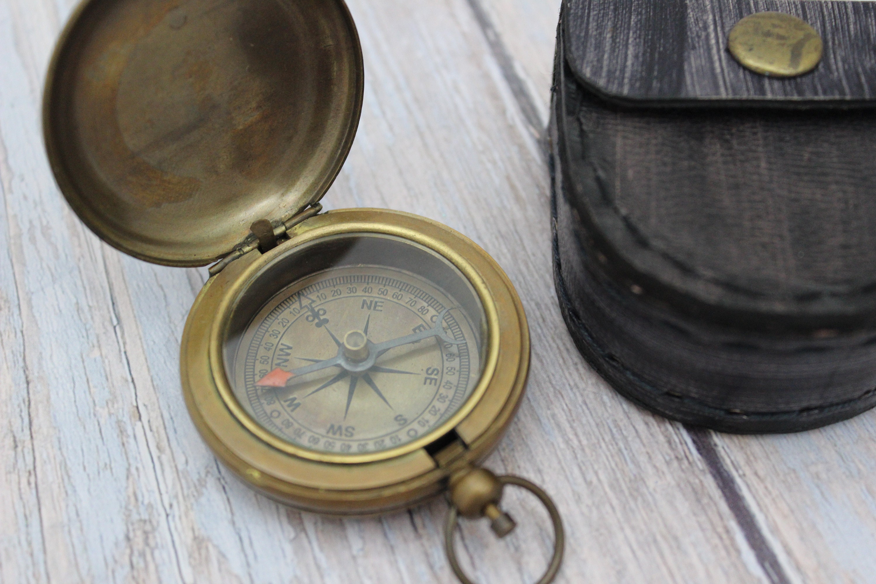 Antique Nautical Brass Pocket Compass Engraved (Faith Guide You)