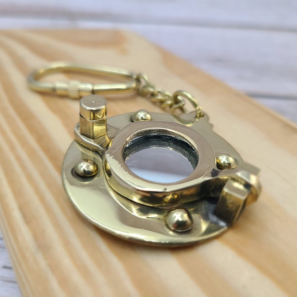 Porthole Keychain, Brass Porthole Keychain, Solid Brass Porthole Mirror Key Chain Nautical Ship Porthole Key Ring