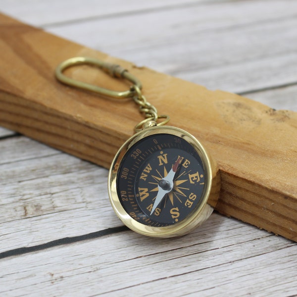 Compass Keychain, Compass, Vintage Keychain, Brass Compass, Compass Key ring