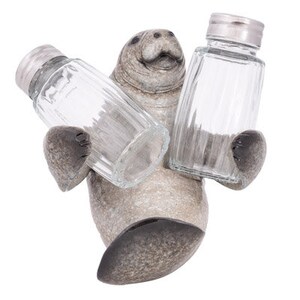 Manatee Salt and Pepper Holder, Kitchen Decor Figurine, Manatee Salt