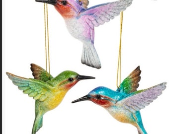 Hummingbird Ornament SET OF THREE, Hummingbird Ornament, Bird Ornament, Christmas Ornament, Hummingbird Decor