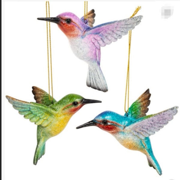 Hummingbird Ornament SET OF THREE, Hummingbird Ornament, Bird Ornament, Christmas Ornament, Hummingbird Decor