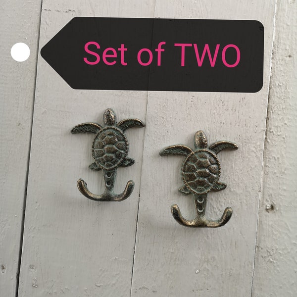 Turtle Hook, SET OF TWO Sea Turtle Hooks, On Sale Ocean Decor