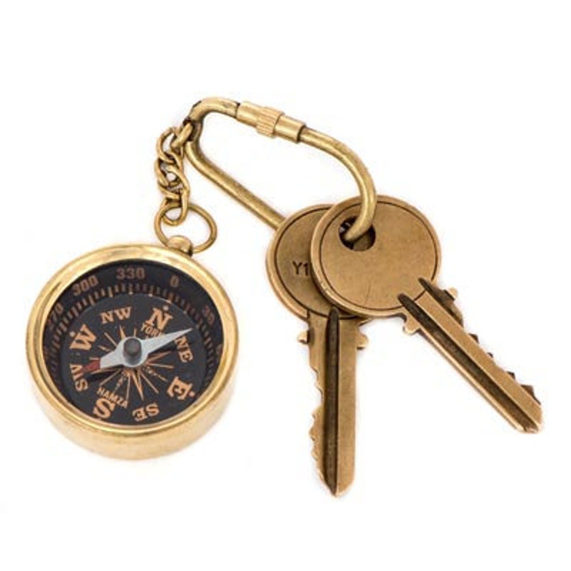 Compass Keychain Compass Vintage Keychain Brass Compass Etsy