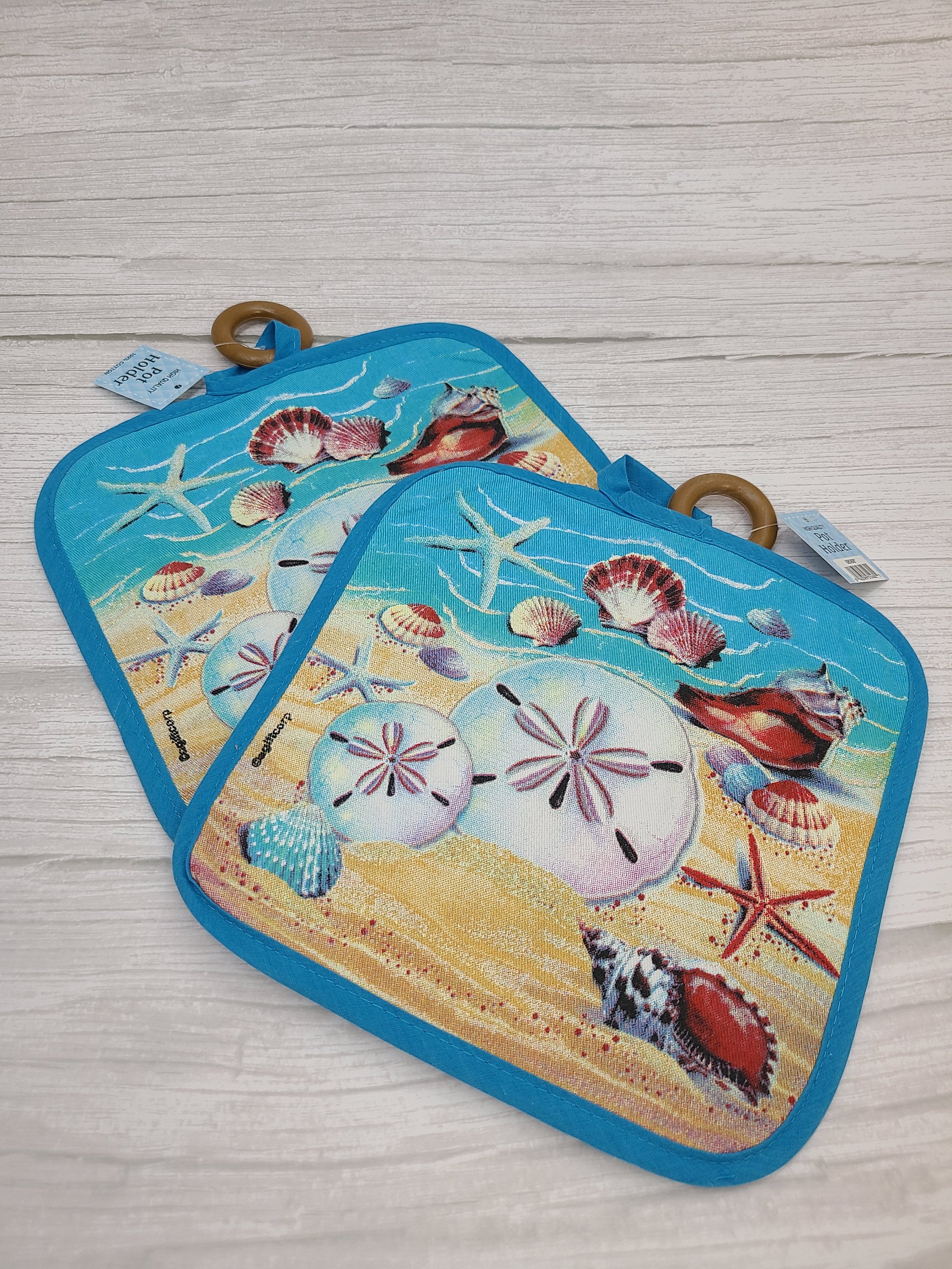 Shell Pot Holder, Seashell Pot Holder, Coastal Pot Holder SET OF