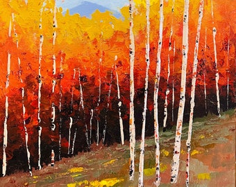 Aspen Tree Art Original, Fall Colors Wall Art, birch tree, Foliage Art Autumn Colors Art, Fall Color Painting Living room by Nisha Ghela