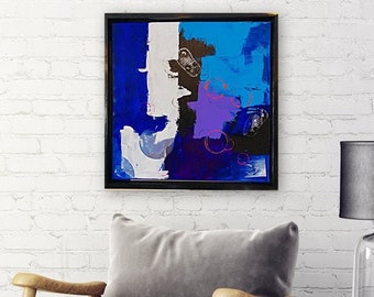 Abstracte Originele Kunst, Schilderij op doek, Blauwe Abstracte Kunst, hedendaagse Kunst, Moderne Abstracte Schilderkunst, Ingelijste Abstracte Kunst door Nisha Ghela