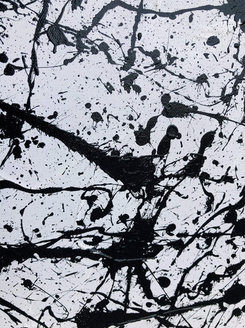 Jackson Pollock Style Painting Black and White Canvas Art | Etsy
