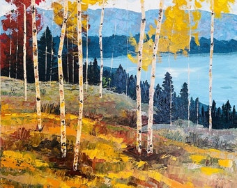 Aspen Tree Painting, Commission Painting, Birch tree painting, Snowy Mountain Painting, Colorado Custom Painting by Nisha Ghela