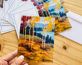 Aspen Art Note Cards (5) - Set of 5 Folded Note Cards, 5.5 x 4 inches with Envelopes, Thank You Cards by Nisha Ghela