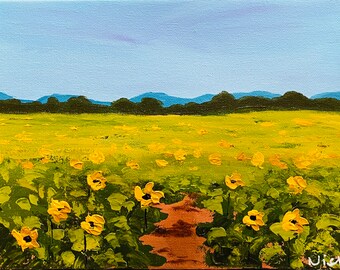 Sunflower Painting, Abstract Wild Flowers, Abstract Sunflowers, Abstract Floral Field, Original Yellow Flowers Impasto Art by  Nisha Ghela