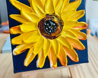 Sunflower Painting Mini Canvas with easel, Impasto Sunflower, Van Gogh inspired, Commission Sunflower Gifts by Nisha Ghela