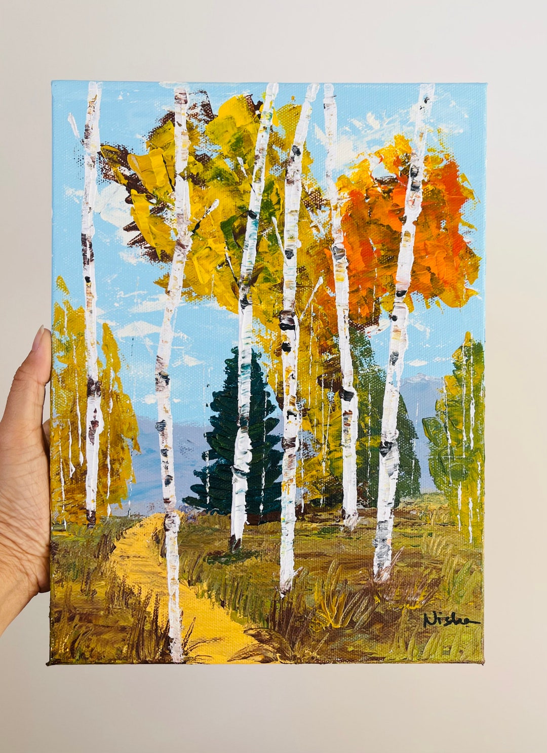 Fall Landscape Painting, Aspen Tree Art, Birch Tree Painting Original ...