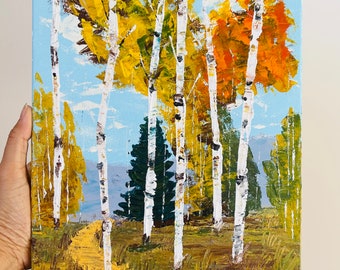 Fall Landscape painting, Aspen Tree Art, Birch Tree painting Original Aspen tree hand painted by Nisha Ghela