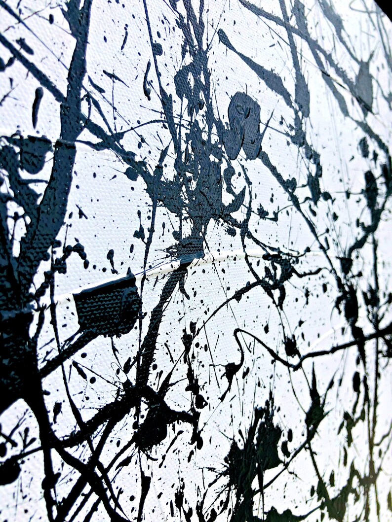 Jackson Pollock Style Painting Black and White Canvas Art Etsy