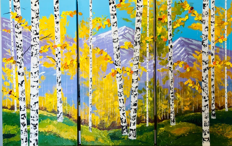 Aspen Tree Painting Commission Aspen Tree Wall Art Birch Etsy