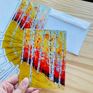 Aspen Art Note Cards (5) - Ensemble de 5 cartes de notes pliées, 5,5 x 4 pouces avec enveloppes, cartes de remerciement par Nisha Ghela