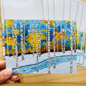 Aspen Art Note Cards (5) - Ensemble de 5 cartes de notes pliées, 5,5 x 4 pouces avec enveloppes, cartes de remerciement par Nisha Ghela