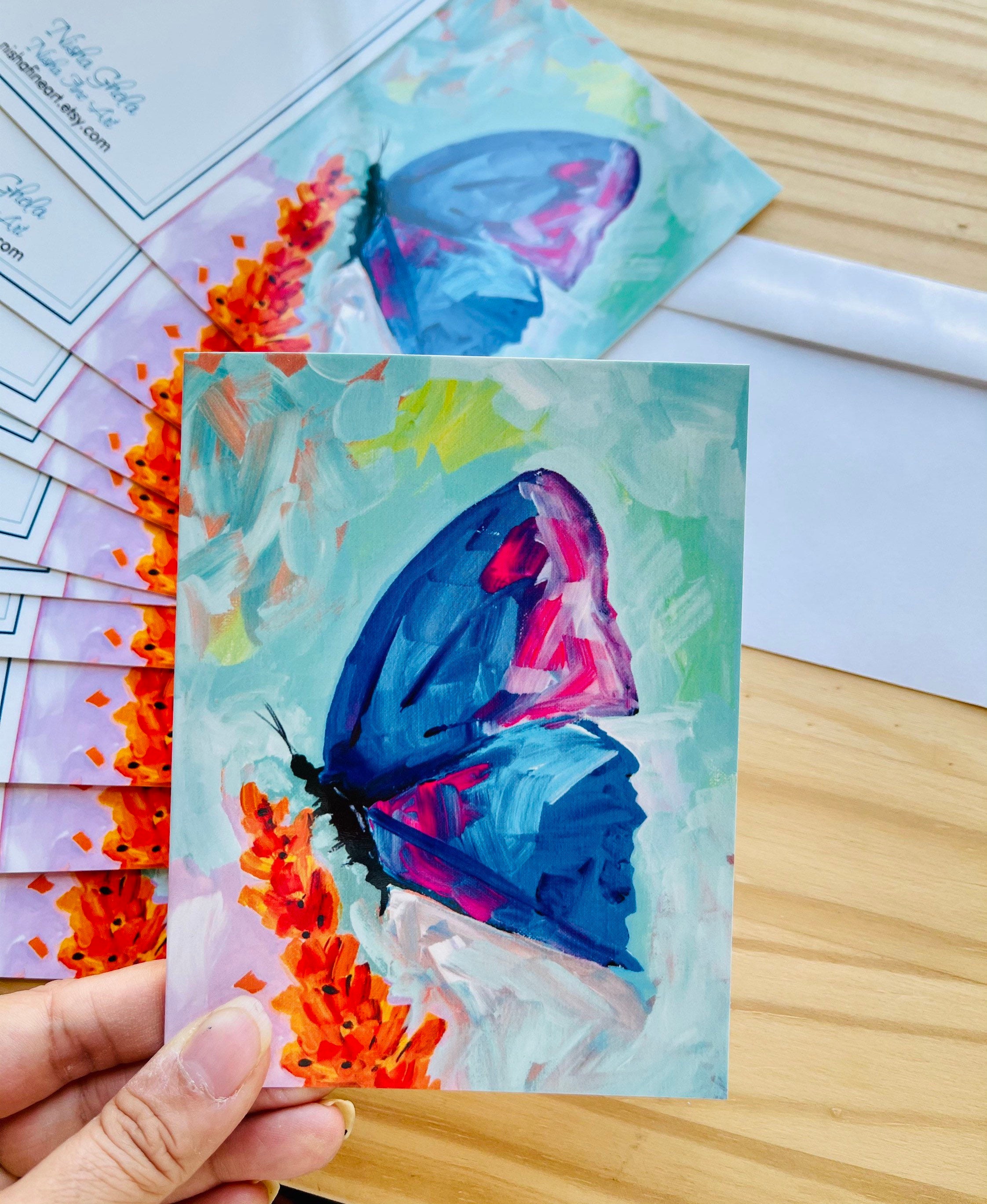 Butterfly Art Note Cards 5 Set of 5 Folded Note Cards, 5.5 X 4 Inches ...