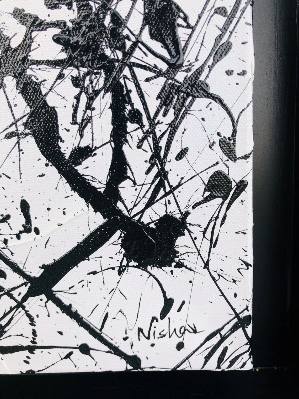 Jackson Pollock Style Painting Black and White Canvas Art Etsy UK