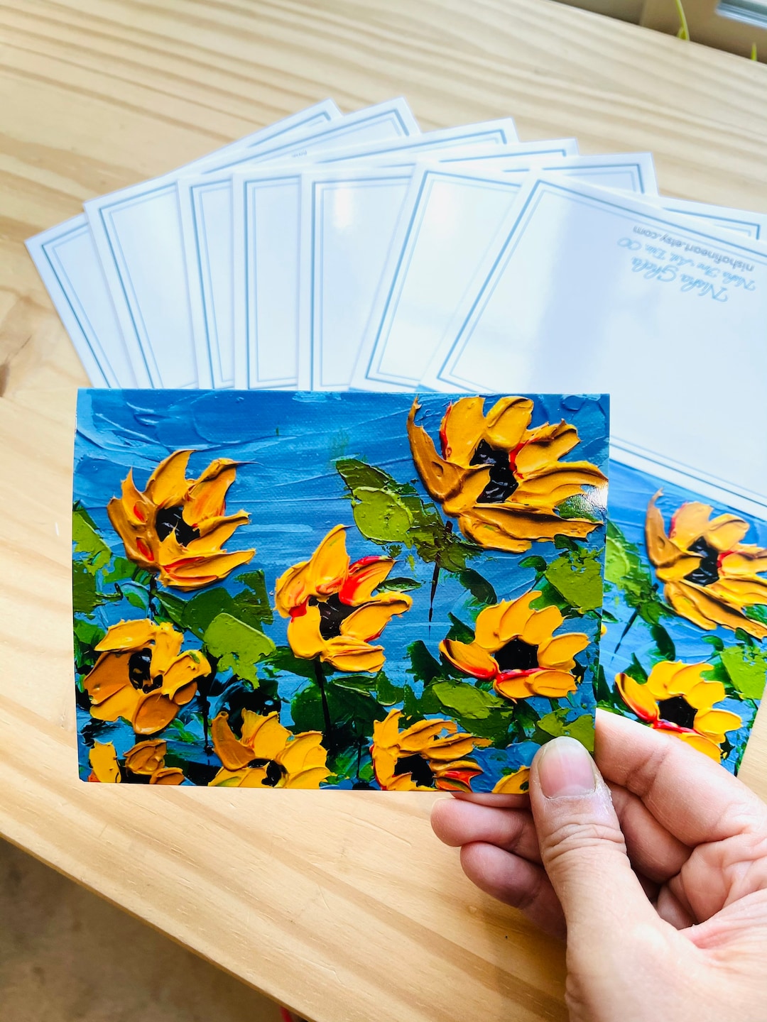 Sunflower Art Note Cards (5)- Set of 5 Folded Note Cards, 5.5 X 4 ...