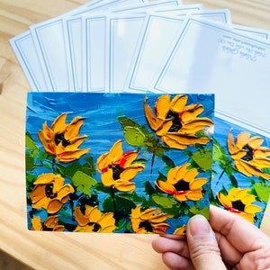 Sunflower Art Note Cards (5) - Set van 5 gevouwen notitiekaarten, 5,5 x 4 inch met enveloppen, bedankkaarten van Nisha Ghela