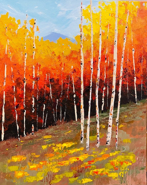 Aspen Tree Art Original, Fall Colors Wall Art, Birch Tree  display picture 1